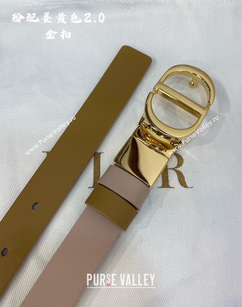 Dior Leather Reversible Belt 2cm with CD Buckle Pink/Ginger Yellow 2024 051001 (99-240510012)