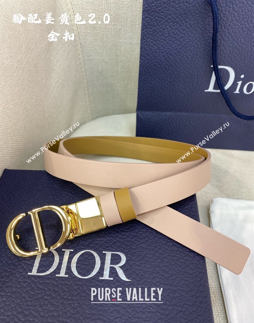 Dior Leather Reversible Belt 2cm with CD Buckle Pink/Ginger Yellow 2024 051001 (99-240510012)