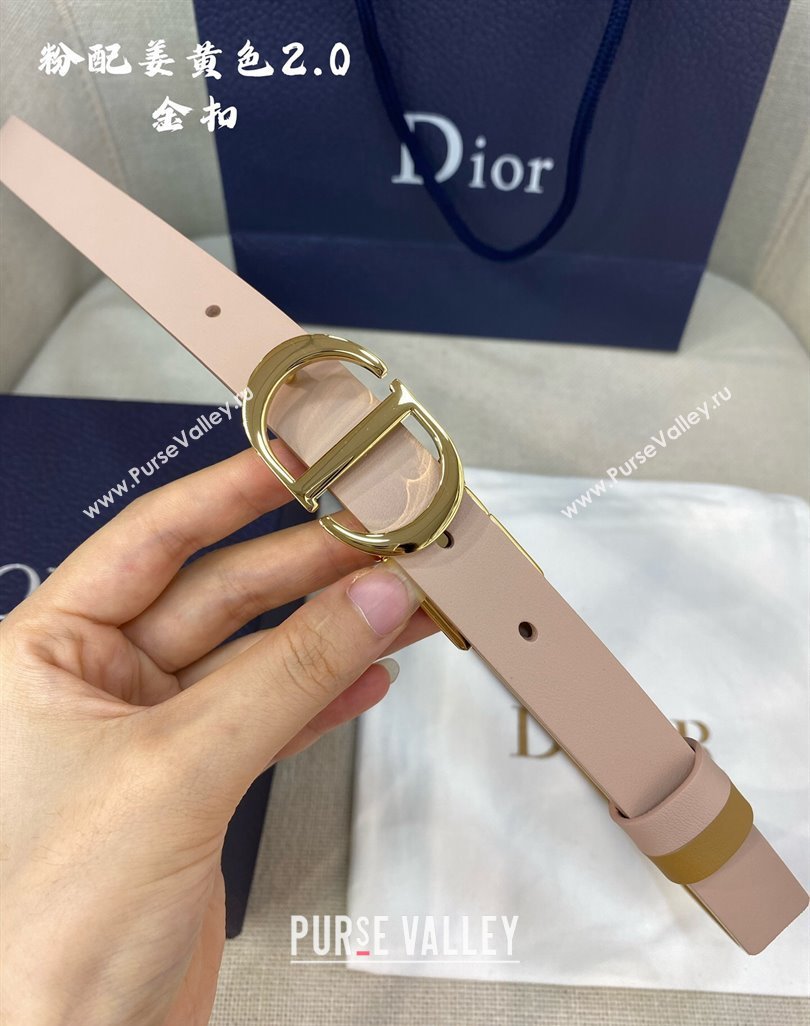 Dior Leather Reversible Belt 2cm with CD Buckle Pink/Ginger Yellow 2024 051001 (99-240510012)