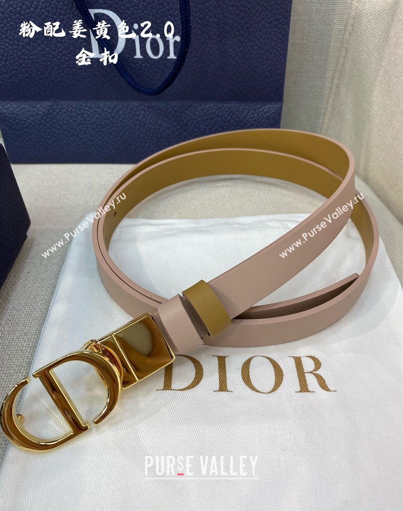 Dior Leather Reversible Belt 2cm with CD Buckle Pink/Ginger Yellow 2024 051001 (99-240510012)