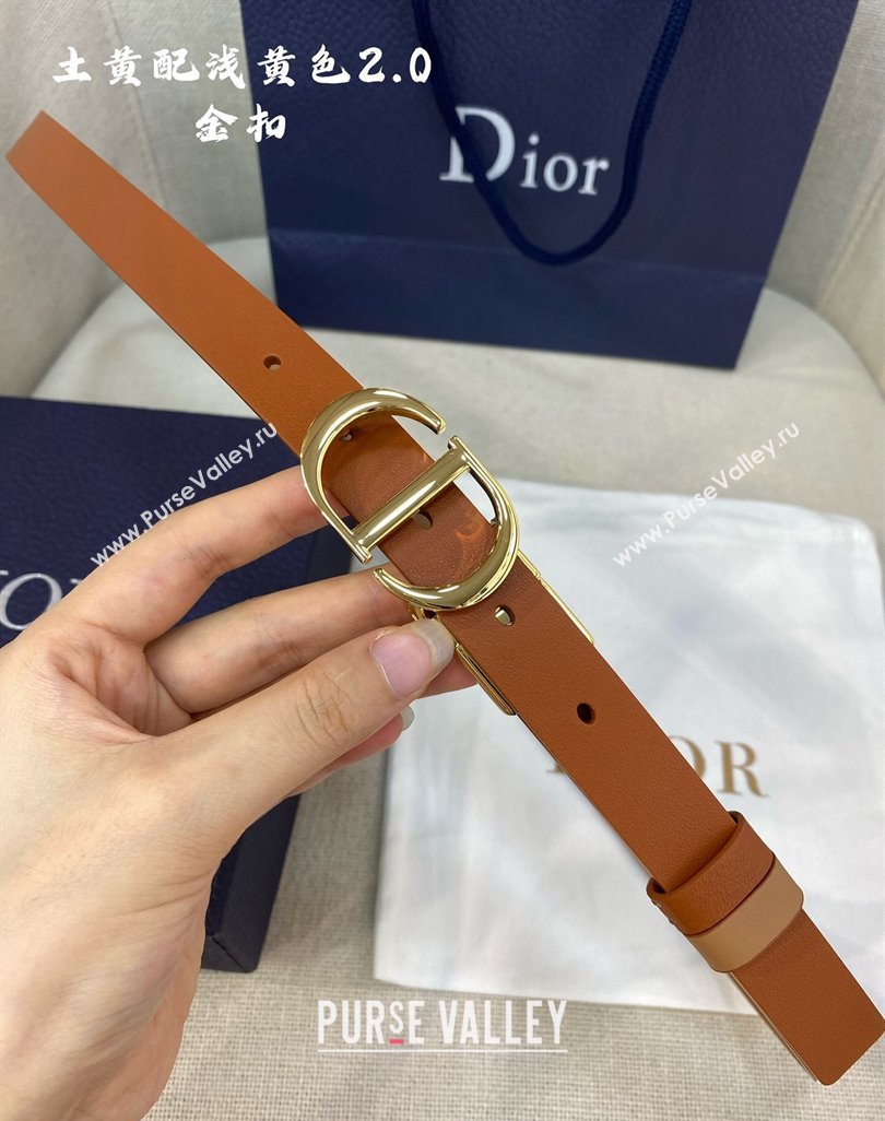 Dior Leather Reversible Belt 2cm with CD Buckle Clay Brown 2024 051001 (99-240510013)