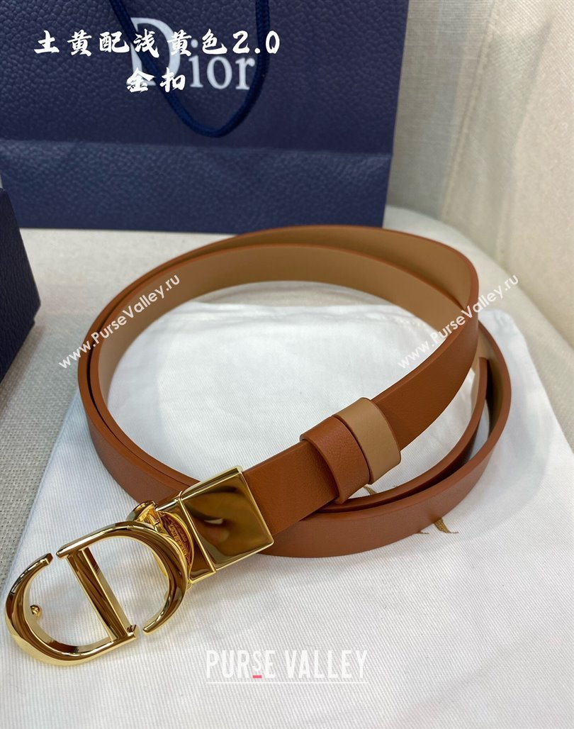 Dior Leather Reversible Belt 2cm with CD Buckle Clay Brown 2024 051001 (99-240510013)