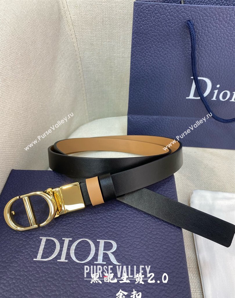 Dior Leather Reversible Belt 2cm with CD Buckle Black/Brown 2024 051001 (99-240510014)