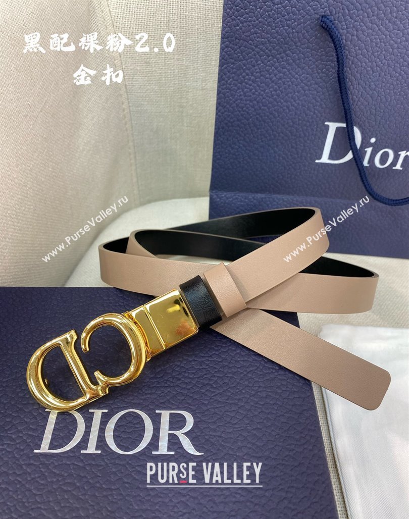 Dior Leather Reversible Belt 2cm with CD Buckle Black/Nude 2024 051001 (99-240510016)