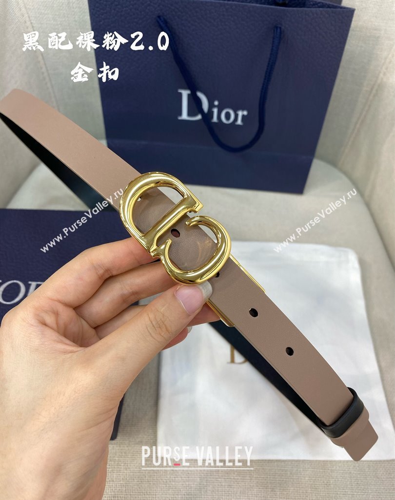 Dior Leather Reversible Belt 2cm with CD Buckle Black/Nude 2024 051001 (99-240510016)