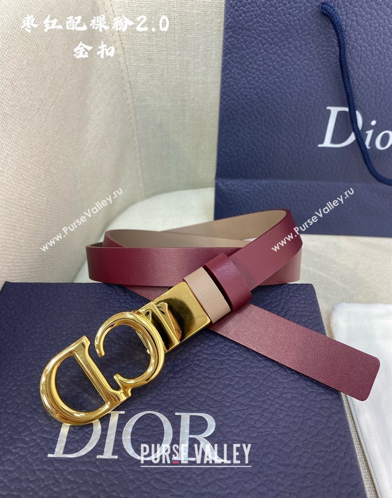 Dior Leather Reversible Belt 2cm with CD Buckle Burgundy/Nude 2024 051001 (99-240510018)