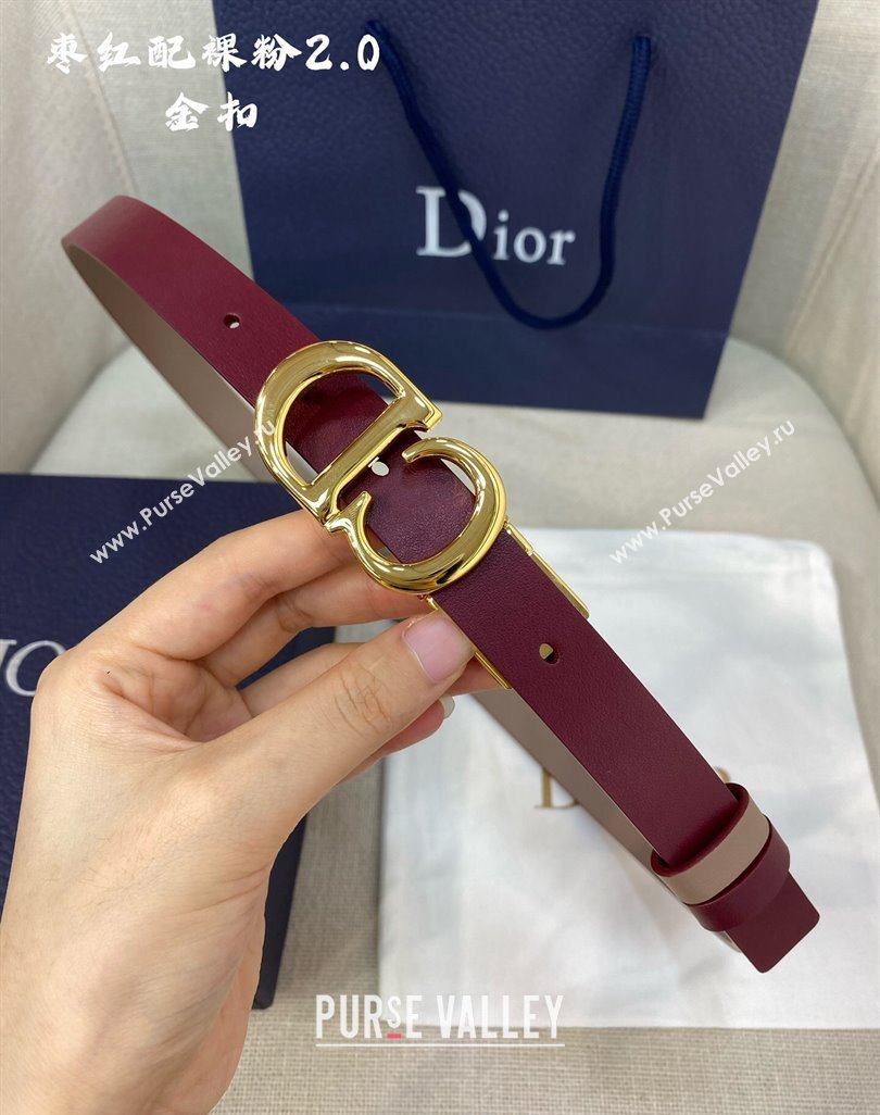 Dior Leather Reversible Belt 2cm with CD Buckle Burgundy/Nude 2024 051001 (99-240510018)