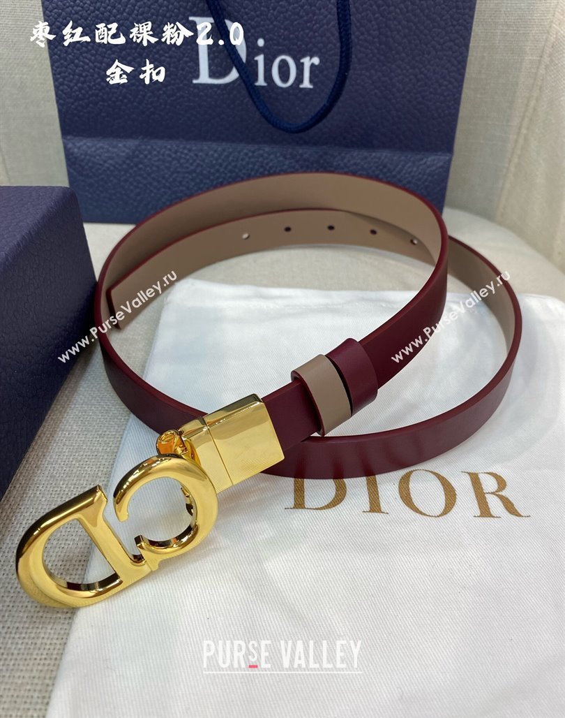 Dior Leather Reversible Belt 2cm with CD Buckle Burgundy/Nude 2024 051001 (99-240510018)