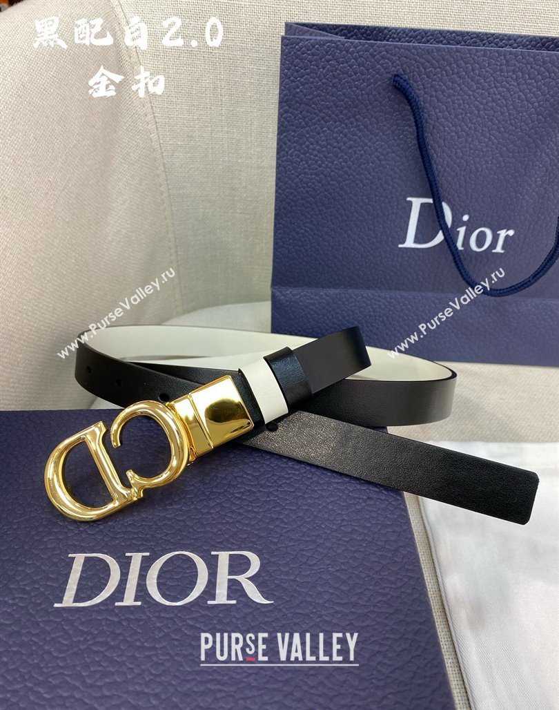 Dior Leather Reversible Belt 2cm with CD Buckle Black/White 2024 051001 (99-240510019)