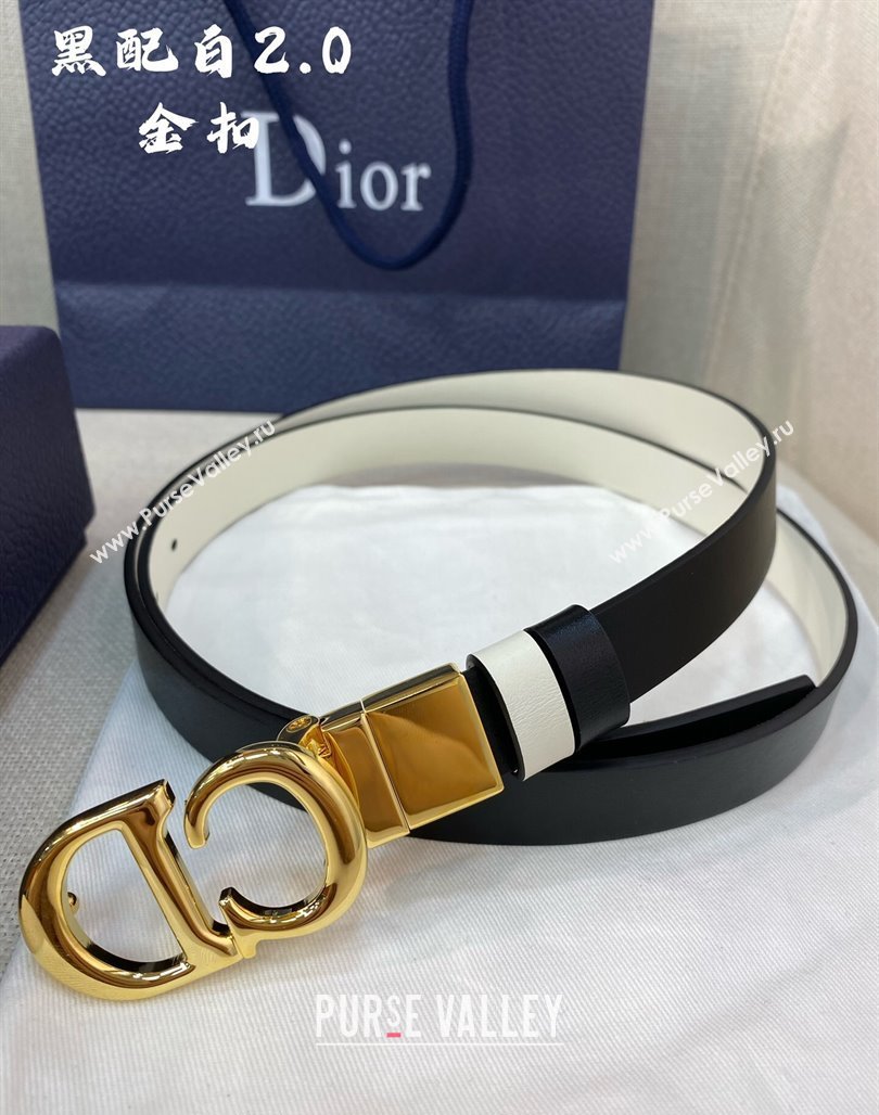 Dior Leather Reversible Belt 2cm with CD Buckle Black/White 2024 051001 (99-240510019)