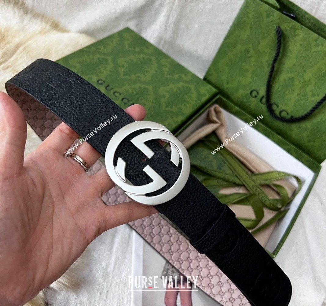 Gucci Maxi GG Belt 3.8cm with Interlocking G Buckle in Grained Leather Black 2024 050901 (99-240509140)