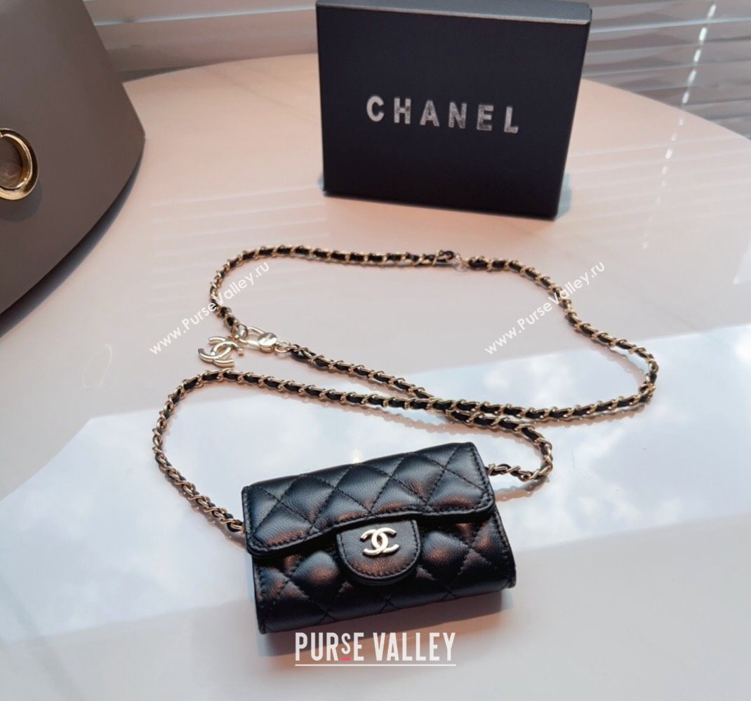 Chanel Calfskin Flap Card Holder with Chain Black 2024 0510 (99-240510079)