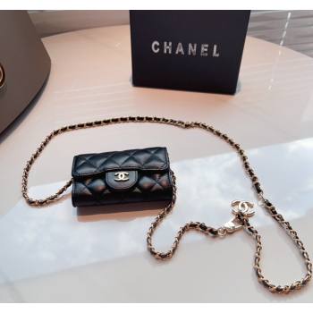 Chanel Calfskin Flap Card Holder with Chain Black 2024 0510 (99-240510079)