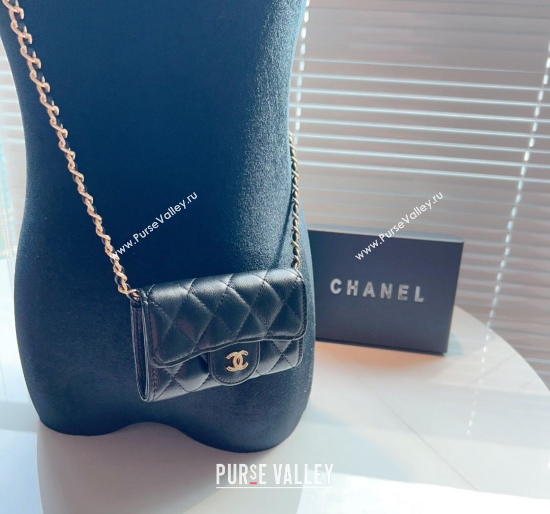 Chanel Calfskin Flap Card Holder with Chain Black 2024 0510 (99-240510079)