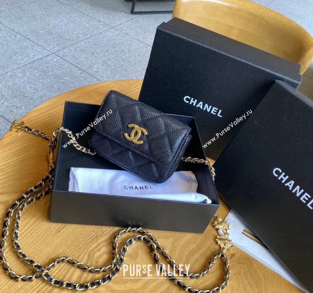 Chanel Grained Calfskin Chain Mini Belt Bag with Lion Charm Black 2024 0510 (99-240510082)