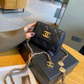 Chanel Grained Calfskin Chain Mini Belt Bag with Lion Charm Black 2024 0510 (99-240510082)