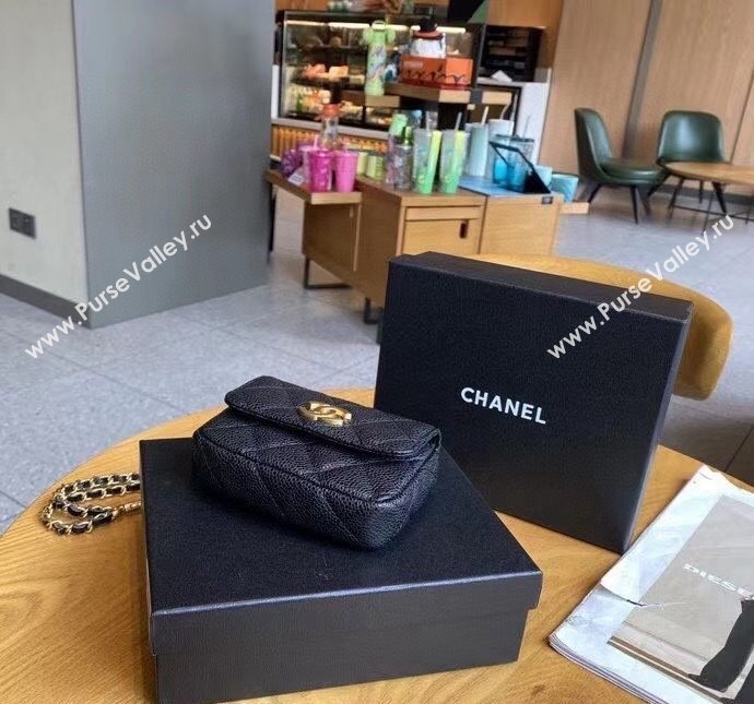 Chanel Grained Calfskin Chain Mini Belt Bag with Lion Charm Black 2024 0510 (99-240510082)