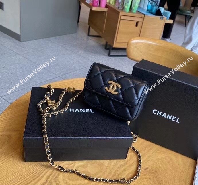 Chanel Lambskin Chain Mini Belt Bag with Lion Charm Black 2024 0510 (99-240510083)