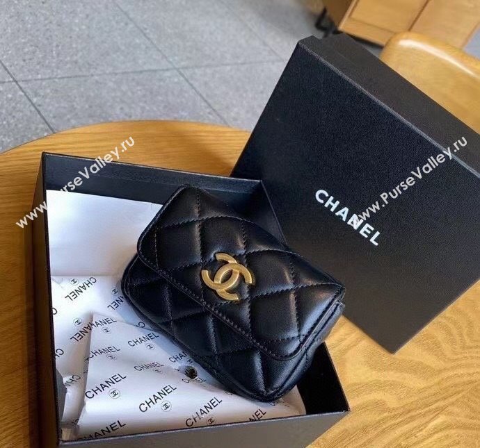 Chanel Lambskin Chain Mini Belt Bag with Lion Charm Black 2024 0510 (99-240510083)