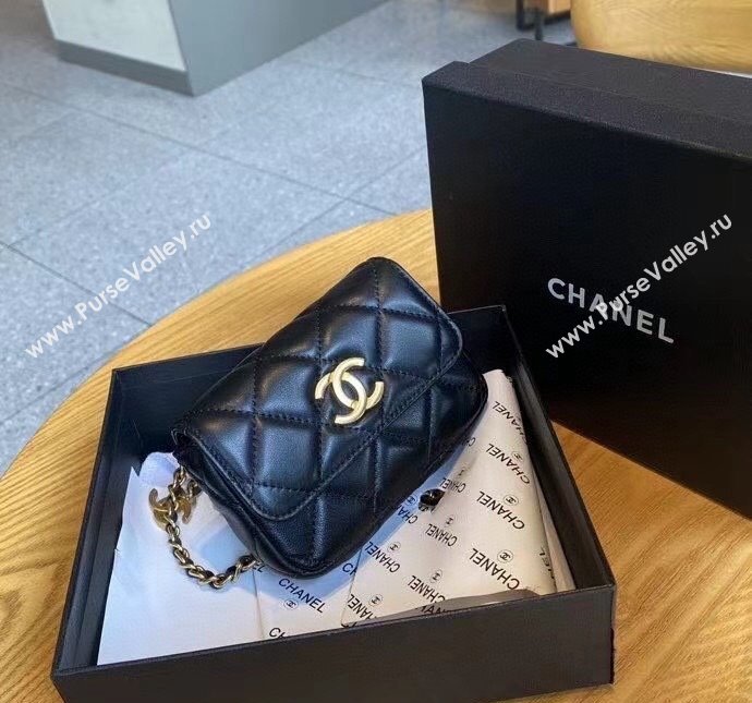 Chanel Lambskin Chain Mini Belt Bag with Lion Charm Black 2024 0510 (99-240510083)