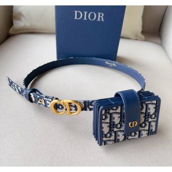 Dior 30 Montaigne Card Holder bag Belt in Oblique Canvas Blue 2024 0510 (99-240510089)