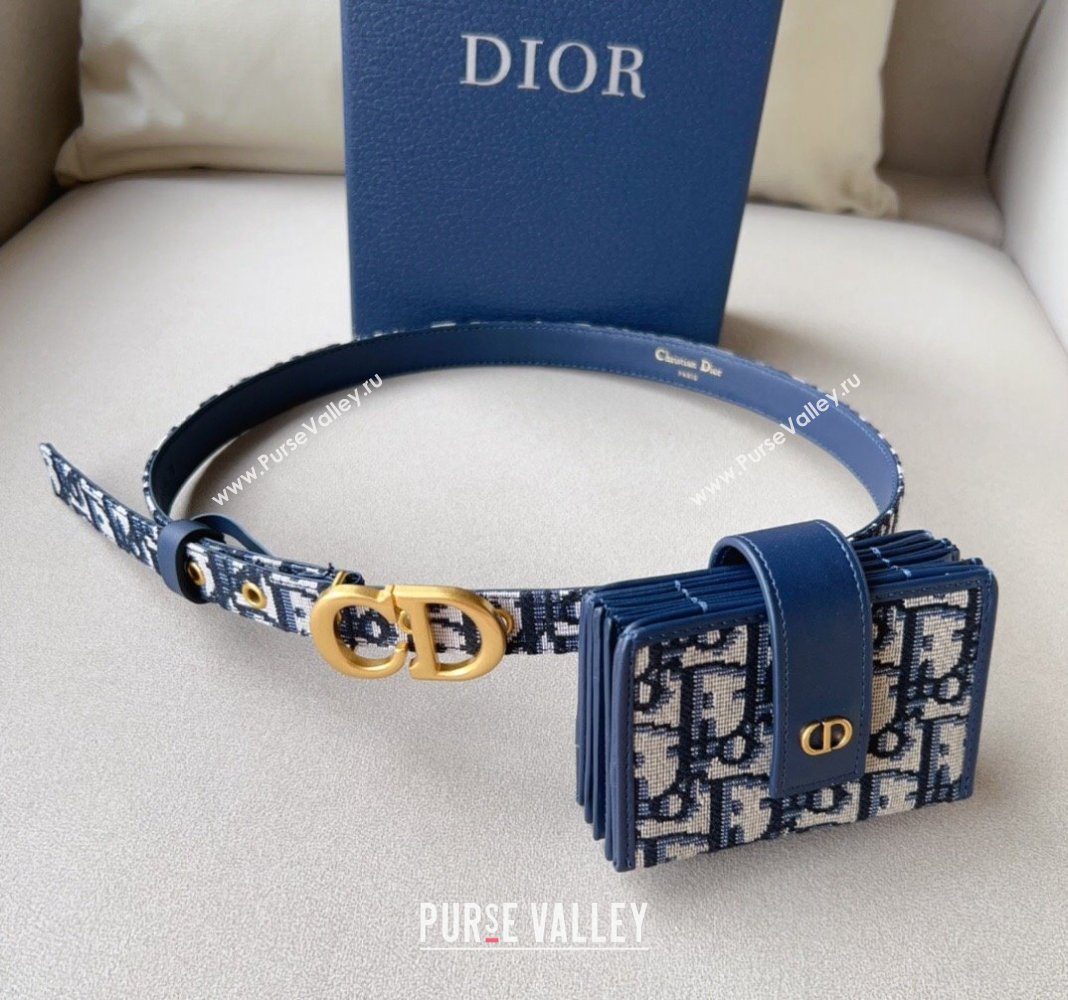 Dior 30 Montaigne Card Holder bag Belt in Oblique Canvas Blue 2024 0510 (99-240510089)