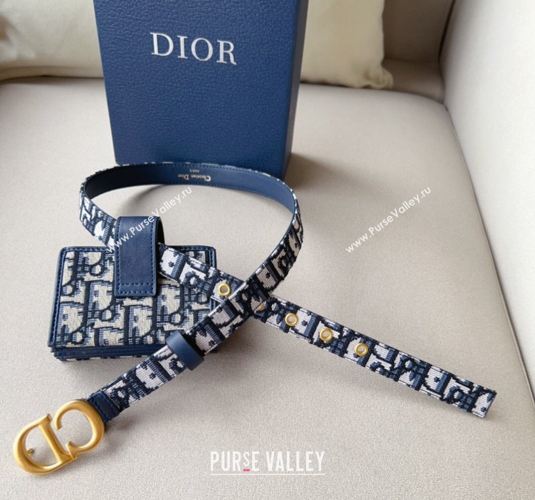 Dior 30 Montaigne Card Holder bag Belt in Oblique Canvas Blue 2024 0510 (99-240510089)