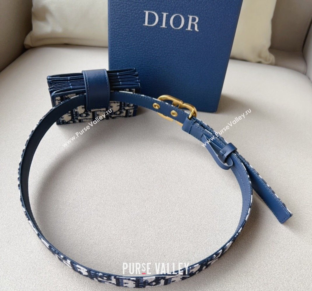 Dior 30 Montaigne Card Holder bag Belt in Oblique Canvas Blue 2024 0510 (99-240510089)