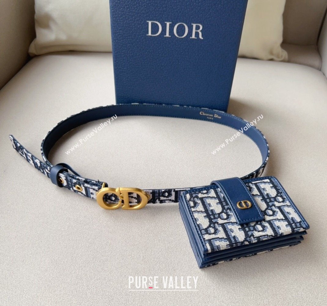 Dior 30 Montaigne Card Holder bag Belt in Oblique Canvas Blue 2024 0510 (99-240510089)