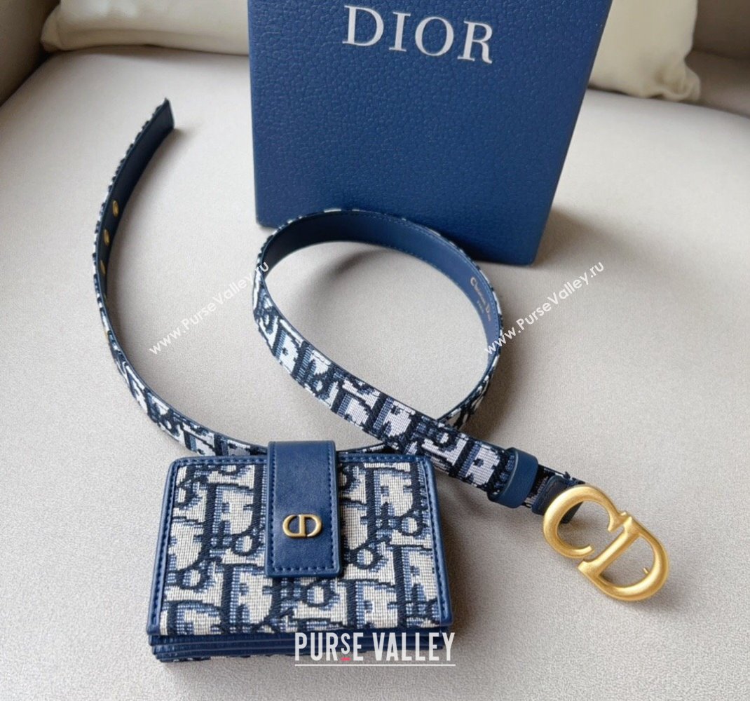 Dior 30 Montaigne Card Holder bag Belt in Oblique Canvas Blue 2024 0510 (99-240510089)