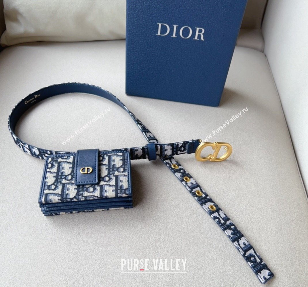 Dior 30 Montaigne Card Holder bag Belt in Oblique Canvas Blue 2024 0510 (99-240510089)