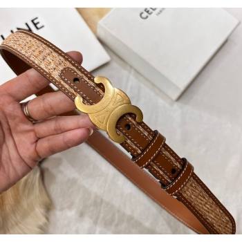Celine Triomphe Belt 2.5cm in Straw-Like aand Leather with Aged Gold Logo Buckle 2024 368340 (99-240509136)