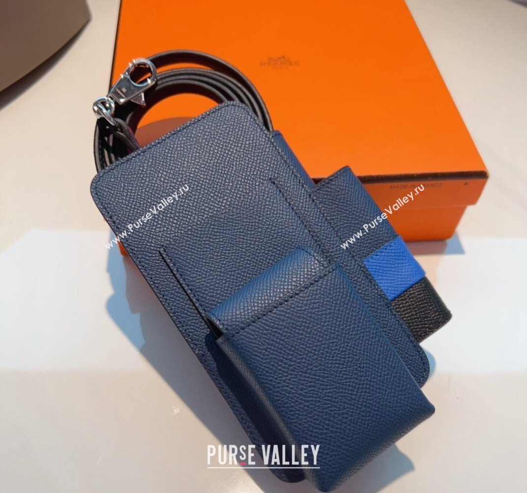 Hermes Way Phone Pouch Mini bag in Calfskin Dark Blue 2024 (99-240510071)