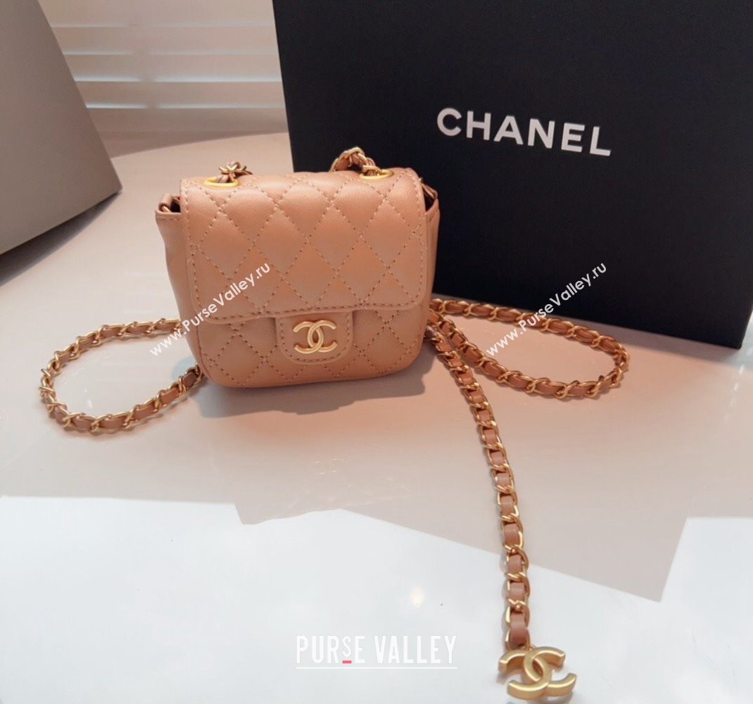 Chanel Quilted Lambskin Chain Mini Belt Bag Beige 2024 051002 (99-240510085)