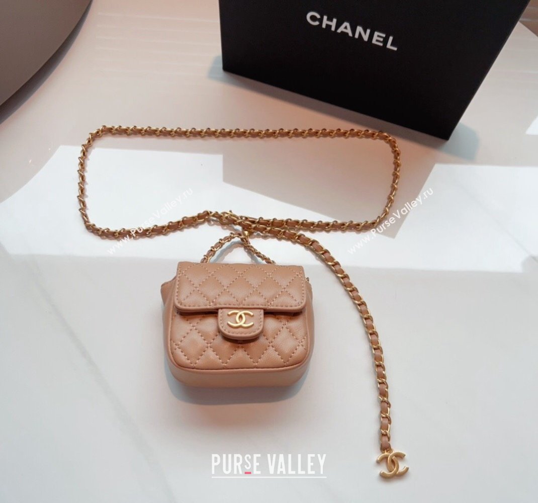 Chanel Quilted Lambskin Chain Mini Belt Bag Beige 2024 051002 (99-240510085)