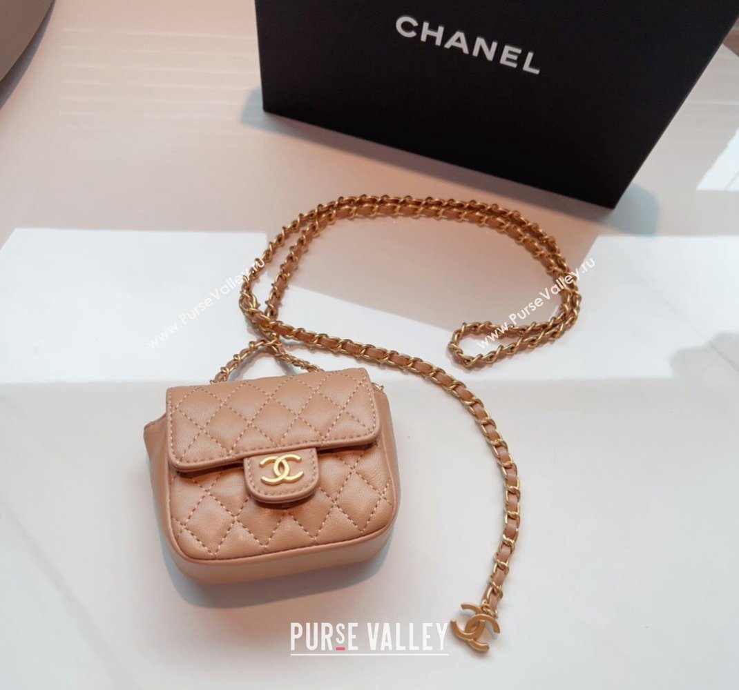 Chanel Quilted Lambskin Chain Mini Belt Bag Beige 2024 051002 (99-240510085)