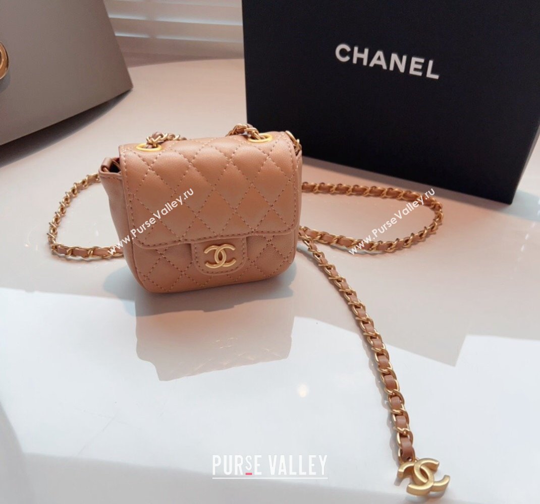 Chanel Quilted Lambskin Chain Mini Belt Bag Beige 2024 051002 (99-240510085)