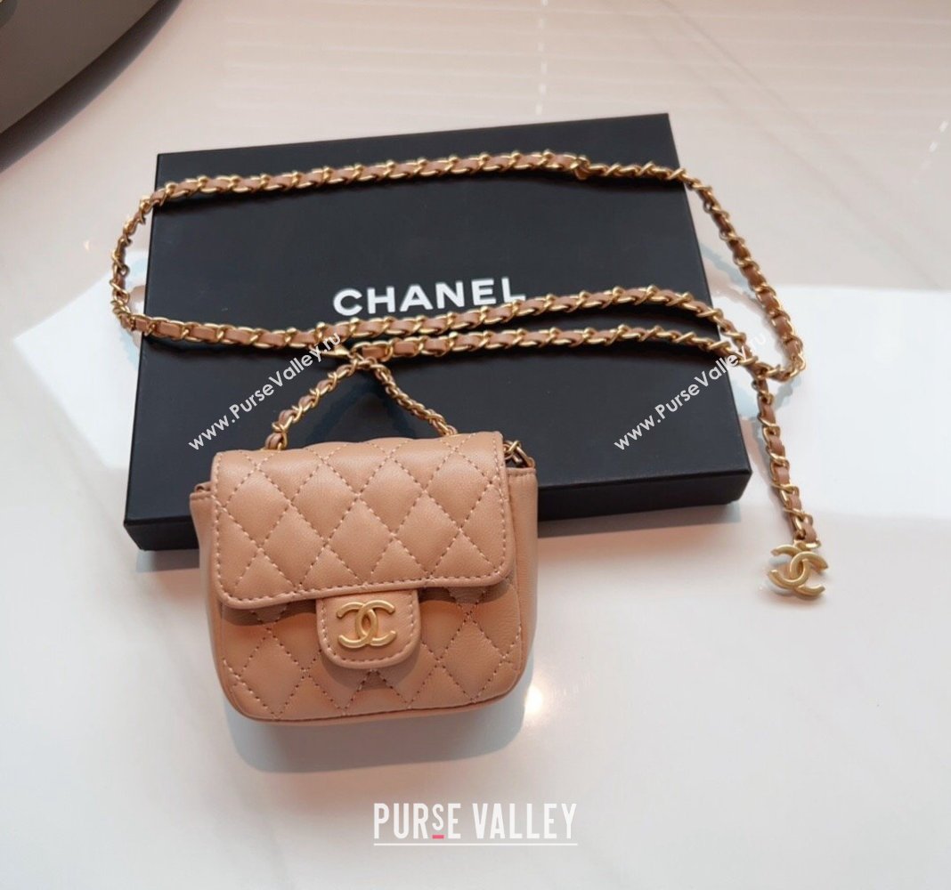 Chanel Quilted Lambskin Chain Mini Belt Bag Beige 2024 051002 (99-240510085)