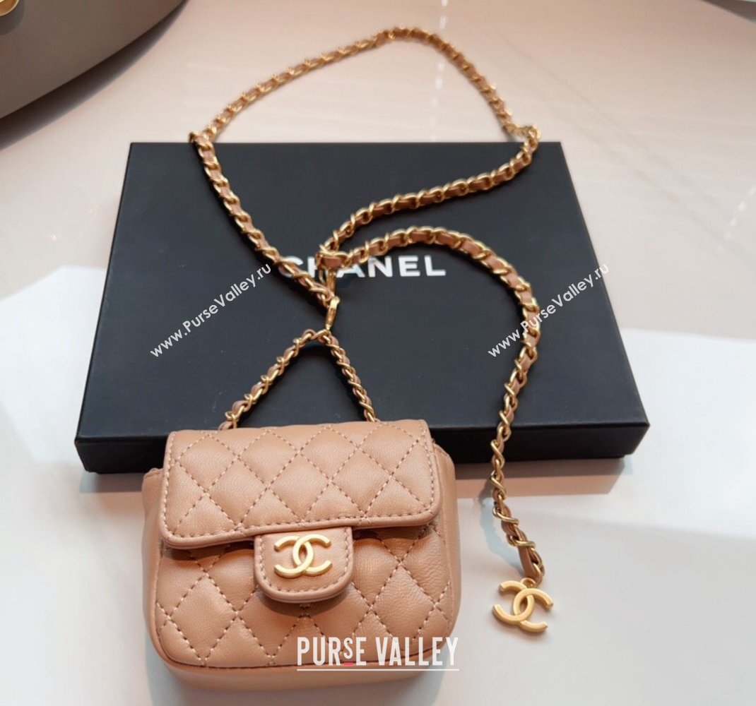 Chanel Quilted Lambskin Chain Mini Belt Bag Beige 2024 051002 (99-240510085)