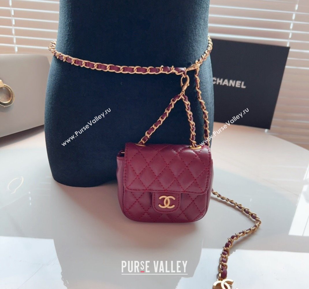 Chanel Quilted Lambskin Chain Mini Belt Bag Burgundy 2024 051002 (99-240510086)