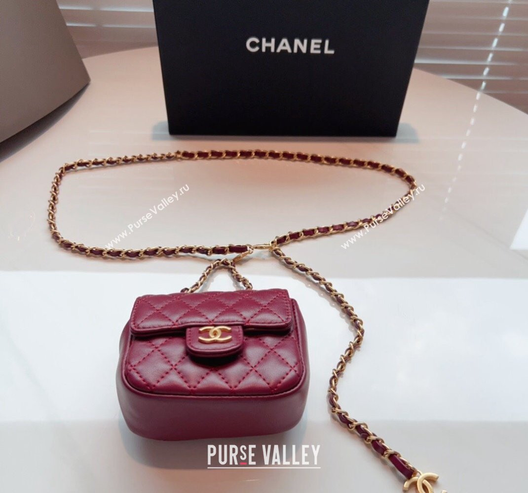 Chanel Quilted Lambskin Chain Mini Belt Bag Burgundy 2024 051002 (99-240510086)