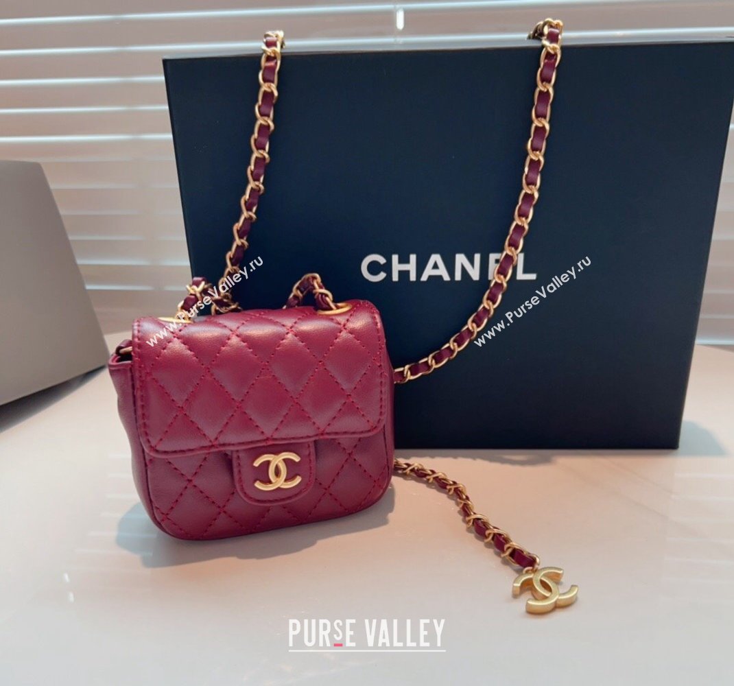 Chanel Quilted Lambskin Chain Mini Belt Bag Burgundy 2024 051002 (99-240510086)