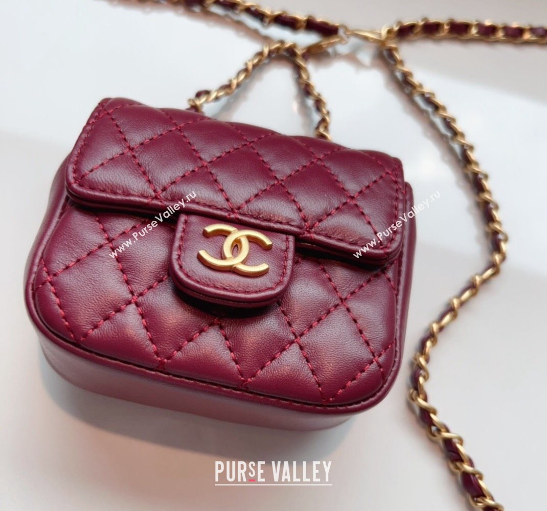 Chanel Quilted Lambskin Chain Mini Belt Bag Burgundy 2024 051002 (99-240510086)