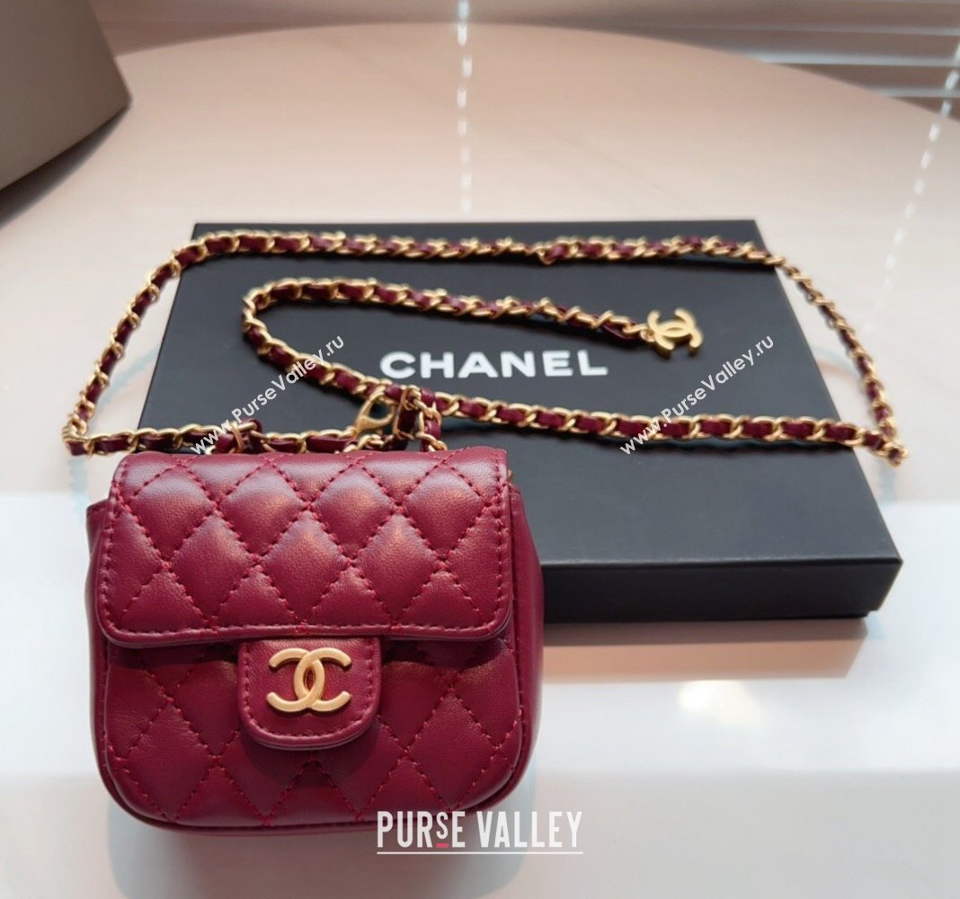 Chanel Quilted Lambskin Chain Mini Belt Bag Burgundy 2024 051002 (99-240510086)