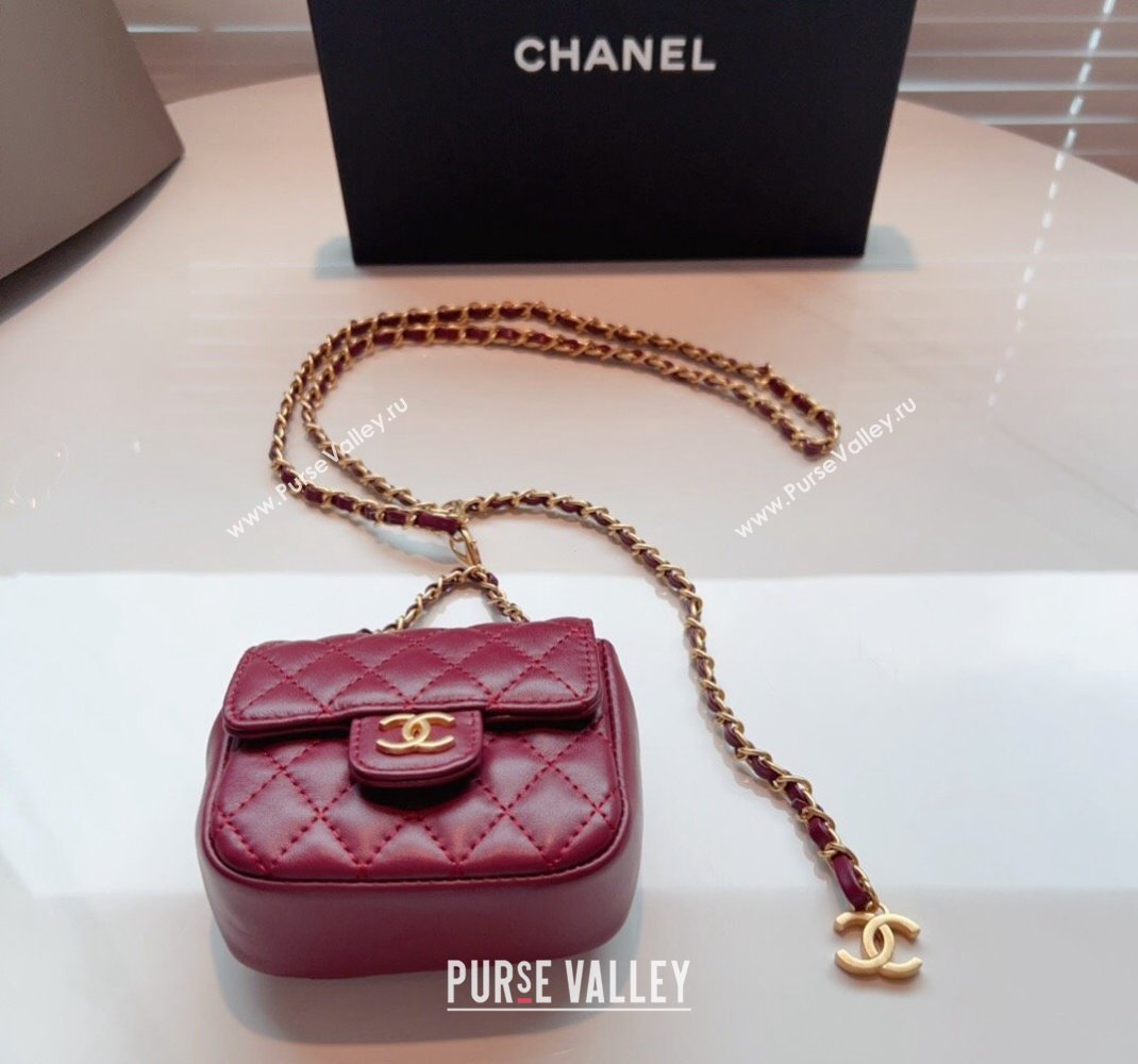 Chanel Quilted Lambskin Chain Mini Belt Bag Burgundy 2024 051002 (99-240510086)