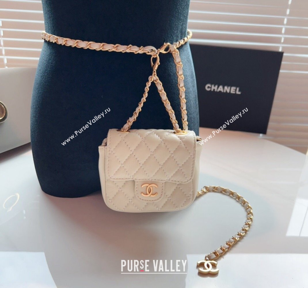 Chanel Quilted Lambskin Chain Mini Belt Bag White 2024 051002 (99-240510087)