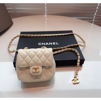 Chanel Quilted Lambskin Chain Mini Belt Bag White 2024 051002 (99-240510087)