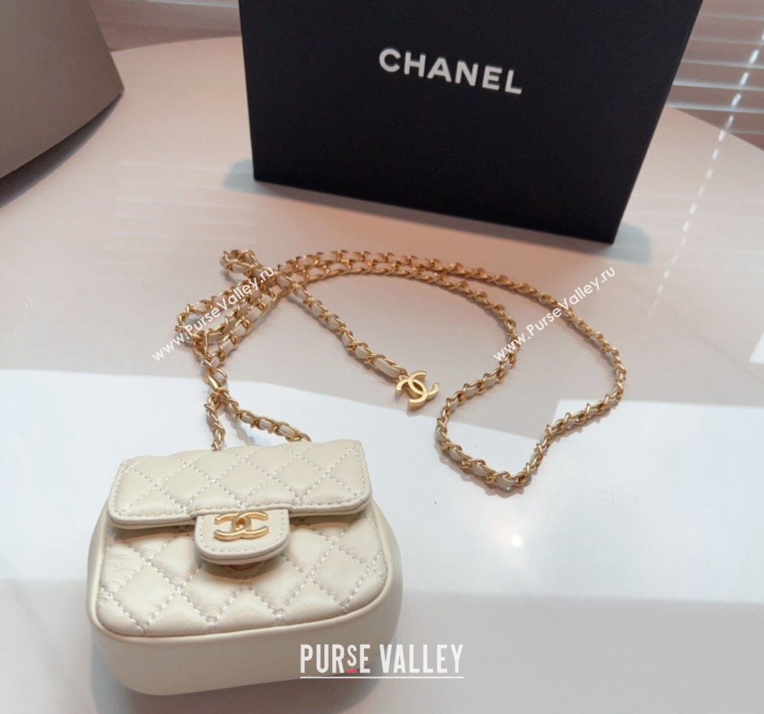 Chanel Quilted Lambskin Chain Mini Belt Bag White 2024 051002 (99-240510087)