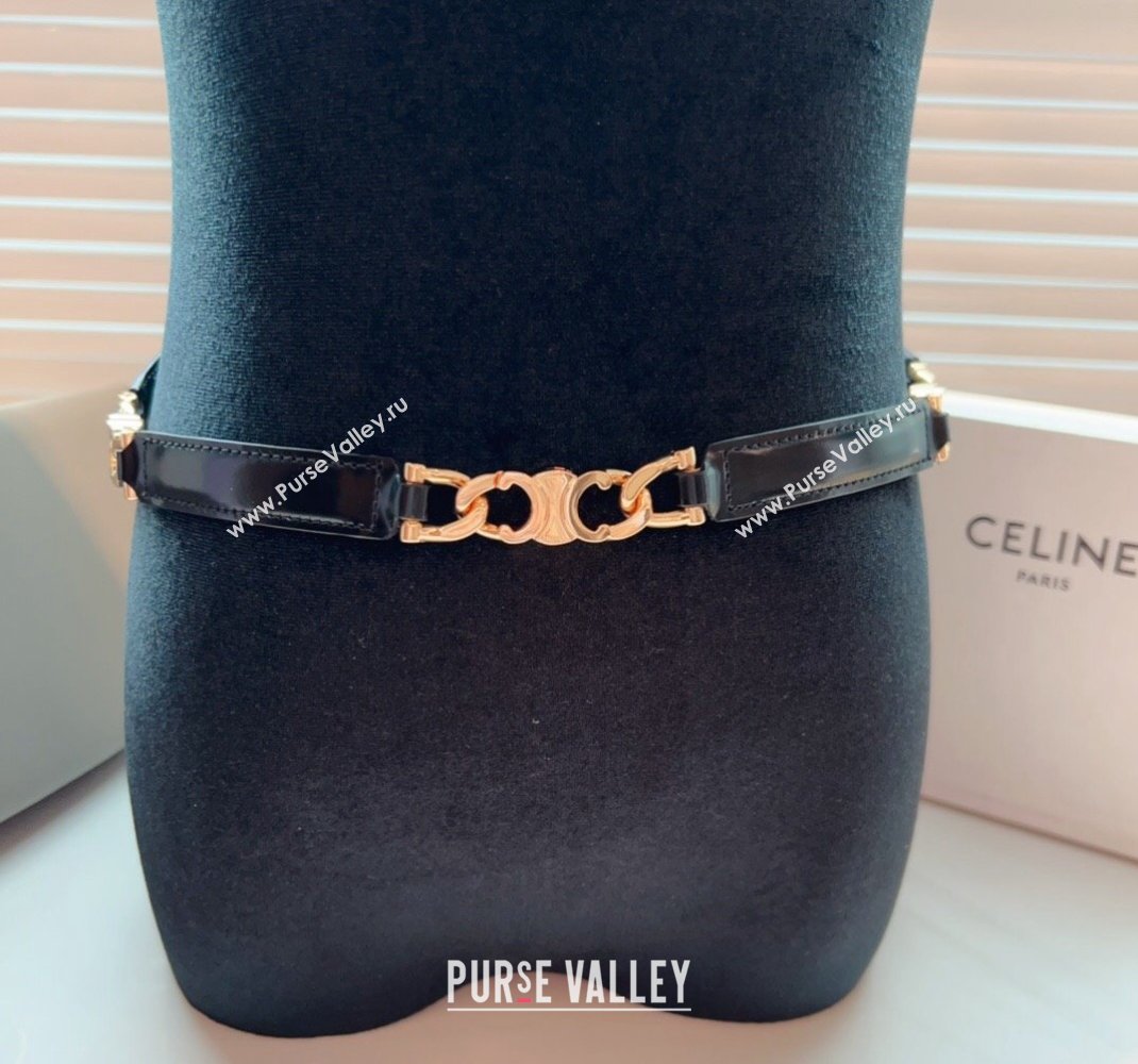 Celine Triomphe Gourmette Small Belt in Logo Chain and Calfskin Black/Gold 2024 (99-240510027)