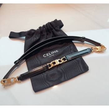 Celine Triomphe Gourmette Small Belt in Logo Chain and Calfskin Black/Gold 2024 (99-240510027)